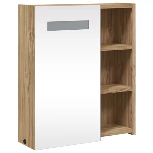 Tölgyszínű tükrös fürdőszobaszekrény LED-del 45 x 13 x 52 cm