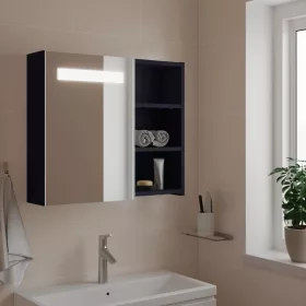   Szürke tükrös fürdőszobaszekrény LED-del 60 x 13 x 52 cm