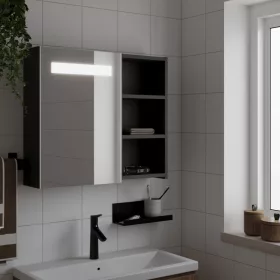   Fekete tükrös fürdőszobaszekrény LED-del 60 x 13 x 52 cm
