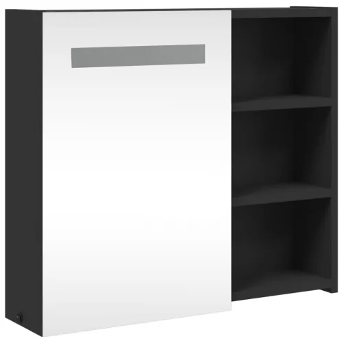Fekete tükrös fürdőszobaszekrény LED-del 60 x 13 x 52 cm