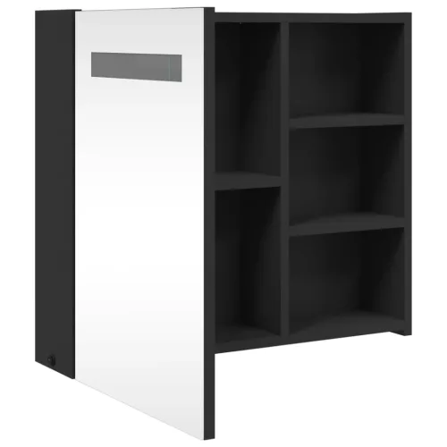 Fekete tükrös fürdőszobaszekrény LED-del 60 x 13 x 52 cm