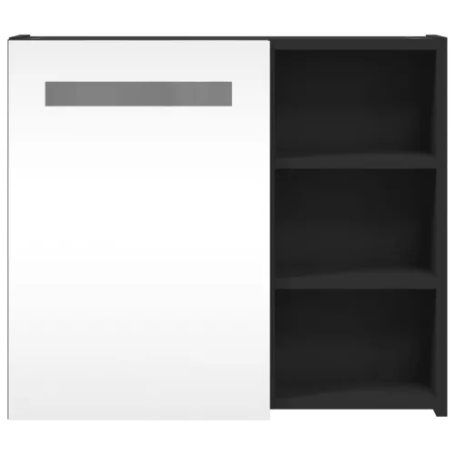 Fekete tükrös fürdőszobaszekrény LED-del 60 x 13 x 52 cm