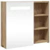 Tölgyszínű tükrös fürdőszobaszekrény LED-del 60 x 13 x 52cm