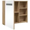 Tölgyszínű tükrös fürdőszobaszekrény LED-del 60 x 13 x 52cm