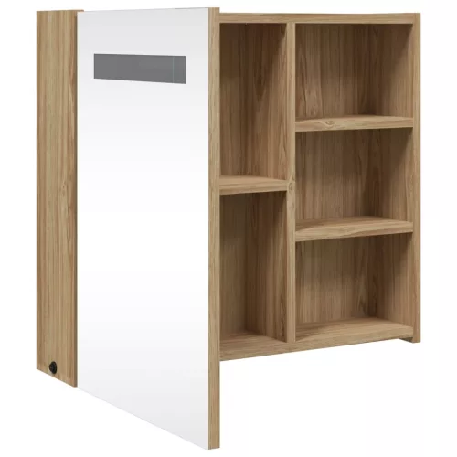 Tölgyszínű tükrös fürdőszobaszekrény LED-del 60 x 13 x 52cm