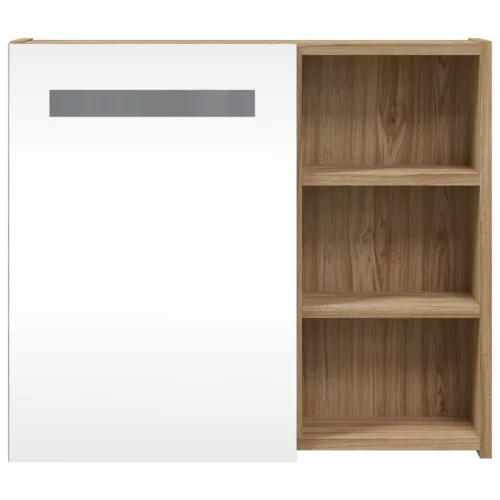 Tölgyszínű tükrös fürdőszobaszekrény LED-del 60 x 13 x 52cm