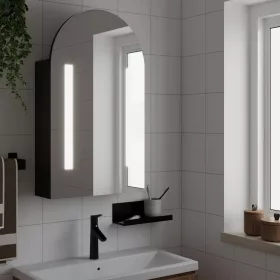   Fekete ívelt tükrös fürdőszobaszekrény LED-del 42 x 13 x 70 cm