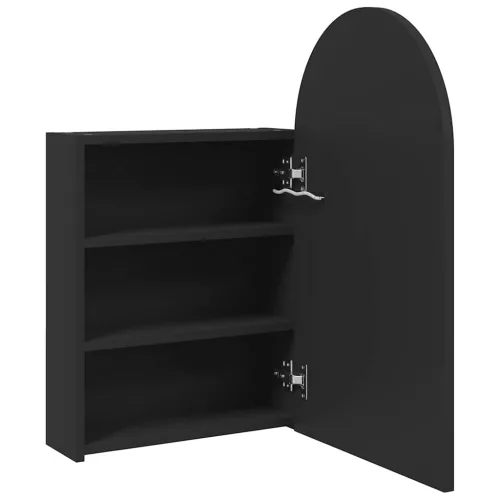 Fekete ívelt tükrös fürdőszobaszekrény LED-del 42 x 13 x 70 cm