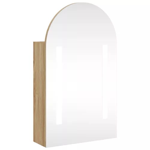 Tölgyszínű fürdőszobai ívelt tükörszekrény LED-del 42x13x70 cm
