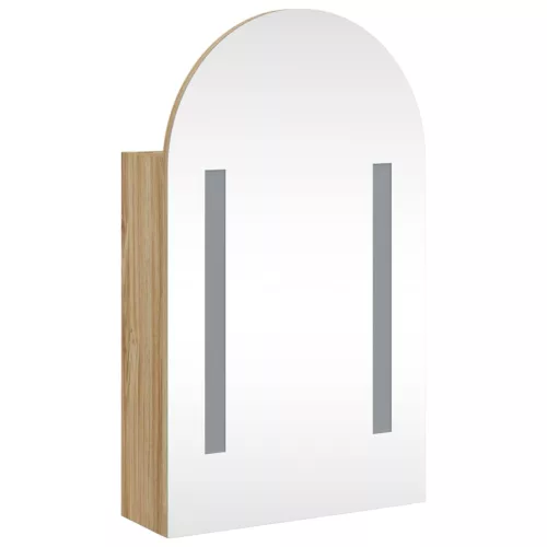 Tölgyszínű fürdőszobai ívelt tükörszekrény LED-del 42x13x70 cm