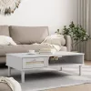 SENJA fehér rattanhatású tömör fa dohányzóasztal 100x55x33 cm