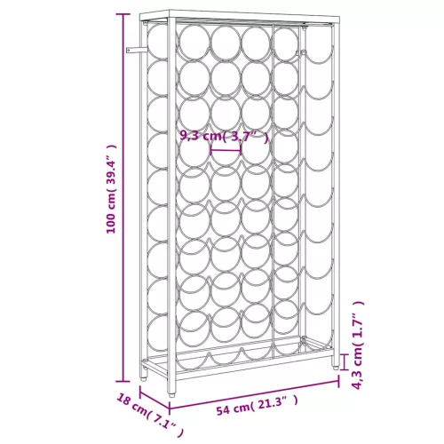 Fekete kovácsoltvas bortartó 45 palackhoz 54 x 18 x 100 cm