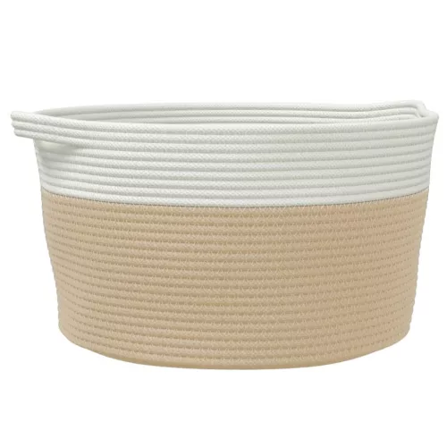 Bézs és fehér pamut tárolókosár Ø40 x 25 cm