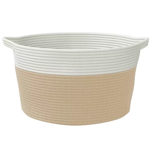 Bézs és fehér pamut tárolókosár Ø40 x 25 cm