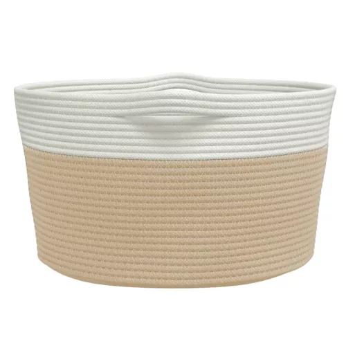 Bézs és fehér pamut tárolókosár Ø40 x 25 cm