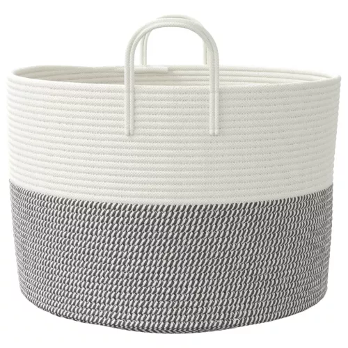 Szürke-fehér pamut tárolókosár Ø51 x 33 cm