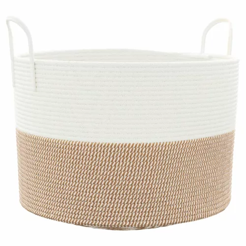Barna-fehér pamut tárolókosár Ø51 x 33 cm