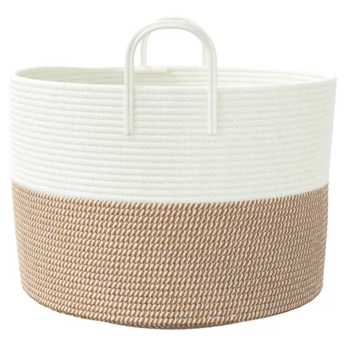 Barna-fehér pamut tárolókosár Ø51 x 33 cm