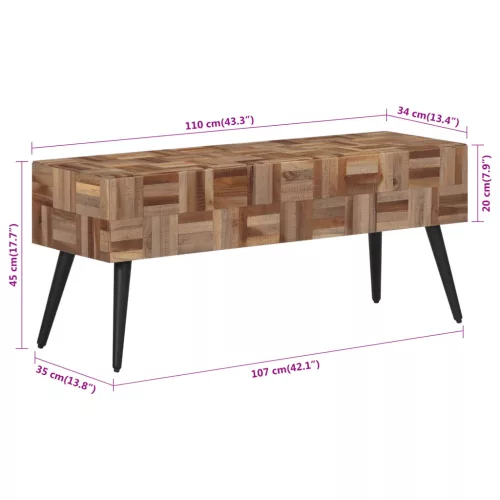 Tömör újrahasznosított tíkfa pad 110 x 35 x 45 cm