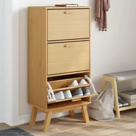 OLDEN barna tömör fenyőfa cipőszekrény 55 x 35 x 120 cm