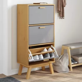   OLDEN szürke és barna tömör fenyőfa cipőszekrény 55x35x120 cm