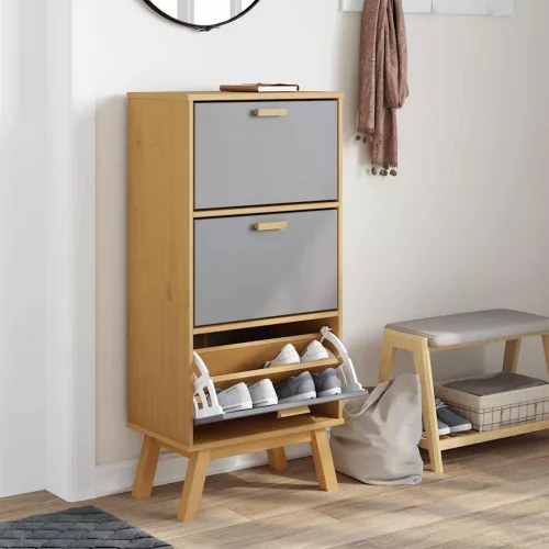 OLDEN szürke és barna tömör fenyőfa cipőszekrény 55x35x120 cm