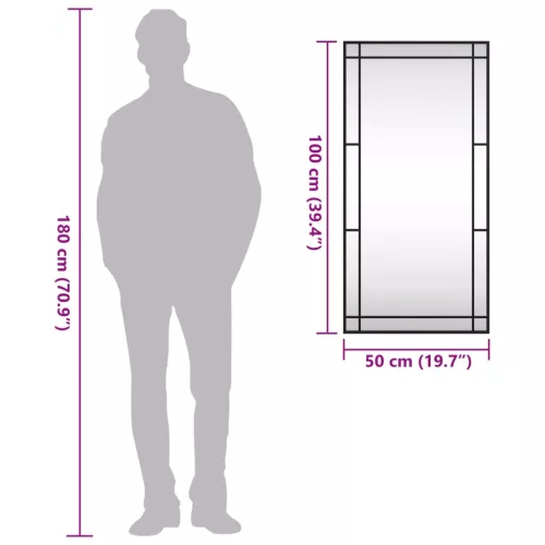 Fekete téglalap alakú vas fali tükör 50 x 100 cm