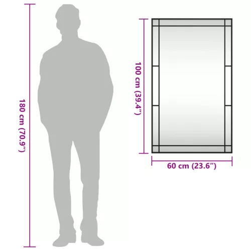 Fekete téglalap alakú vas fali tükör 60 x 100 cm