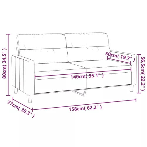 Kétszemélyes fekete szövetkanapé 140 cm