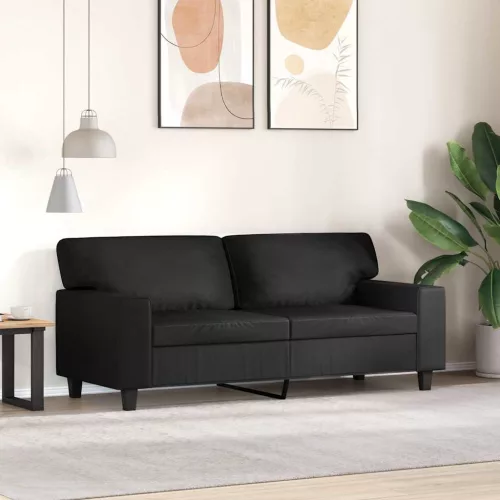 2 személyes fekete műbőr kanapé 140 cm