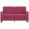 Kétszemélyes bordó bársony kanapé 120 cm
