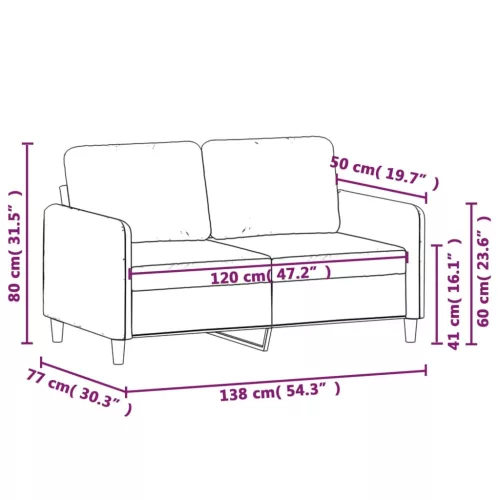 Kétszemélyes krémszínű bársony kanapé 120 cm