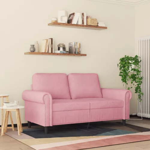 Kétszemélyes rózsaszín bársony kanapé 120 cm
