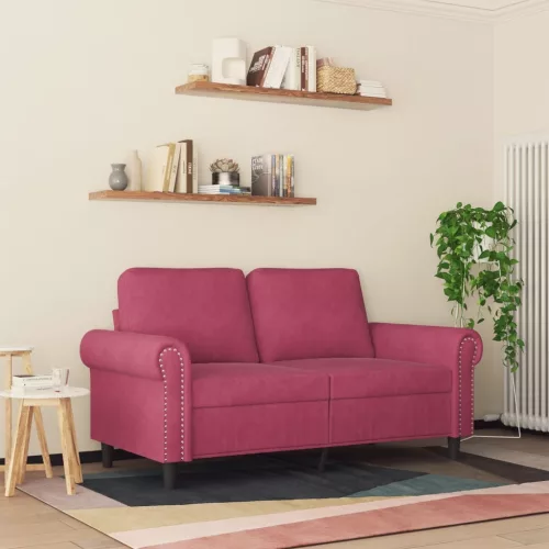 Kétszemélyes bordó bársony kanapé 120 cm