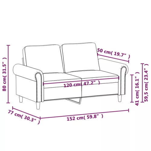Kétszemélyes bordó bársony kanapé 120 cm