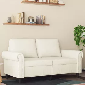 Kétszemélyes krémszínű bársony kanapé 120 cm