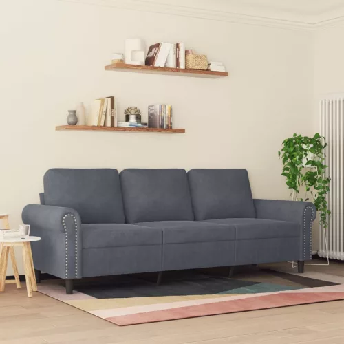 3 személyes sötétszürke bársony kanapé 180 cm