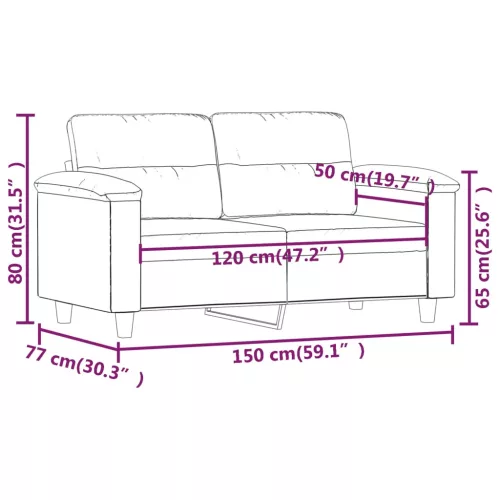 Kétszemélyes tópszínű mikroszálas szövetkanapé 120 cm