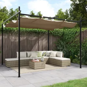 Tópszínű pergola behúzható tetővel 295 x 292 x 230 cm