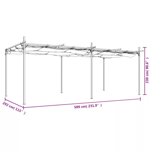 Krémszínű pergola behúzható tetővel 589 x 292 x 230 cm