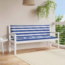   2 db kék és fehér csíkos szövet kerti padpárna 150 x 50 x 7 cm