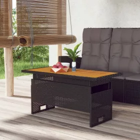   Fekete tömör akácfa és polirattan kerti asztal 100x50x43/63 cm