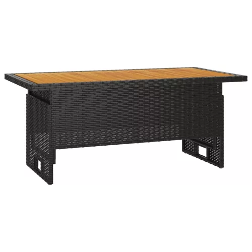 Fekete tömör akácfa és polirattan kerti asztal 100x50x43/63 cm
