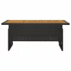 Fekete tömör akácfa és polirattan kerti asztal 100x50x43/63 cm