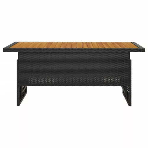 Fekete tömör akácfa és polirattan kerti asztal 100x50x43/63 cm