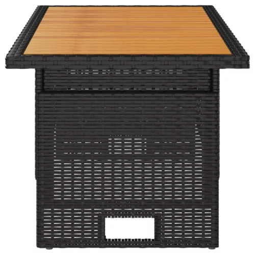 Fekete tömör akácfa és polirattan kerti asztal 100x50x43/63 cm