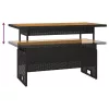 Fekete tömör akácfa és polirattan kerti asztal 100x50x43/63 cm