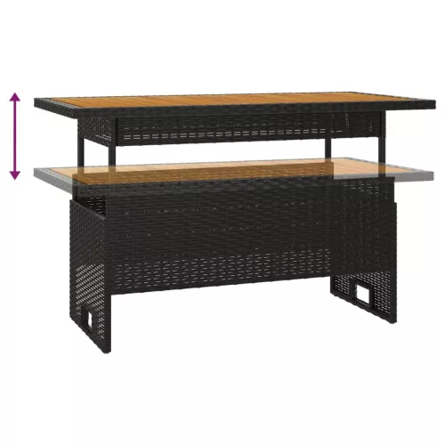 Fekete tömör akácfa és polirattan kerti asztal 100x50x43/63 cm