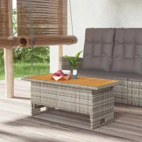   Szürke tömör akácfa és polirattan kerti asztal 100x50x43/63 cm