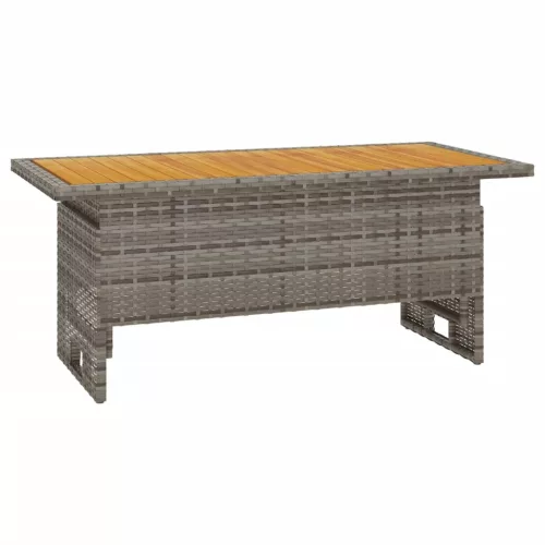 Szürke tömör akácfa és polirattan kerti asztal 100x50x43/63 cm